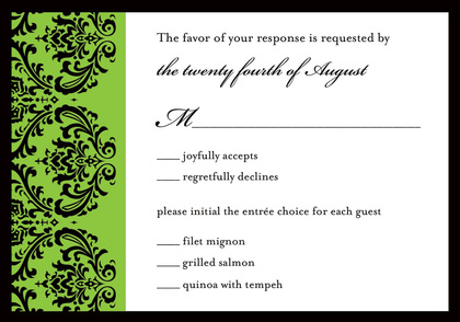 Formal Damask Pattern In Green Wedding Invitations