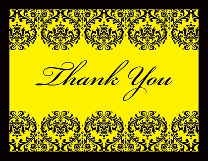 White Damask on Black Thank You Cards