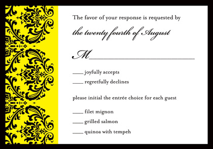 White Damask on Black RSVP Cards