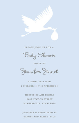 Simple Pink Flying Stork Baby Shower Invitations