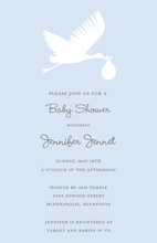 Simple Blue Flying Stork Baby Shower Invitations