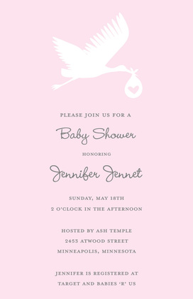 Simple Blue Flying Stork Baby Shower Invitations