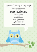 Turquoise Adorable Hoot Baby Shower Invitations