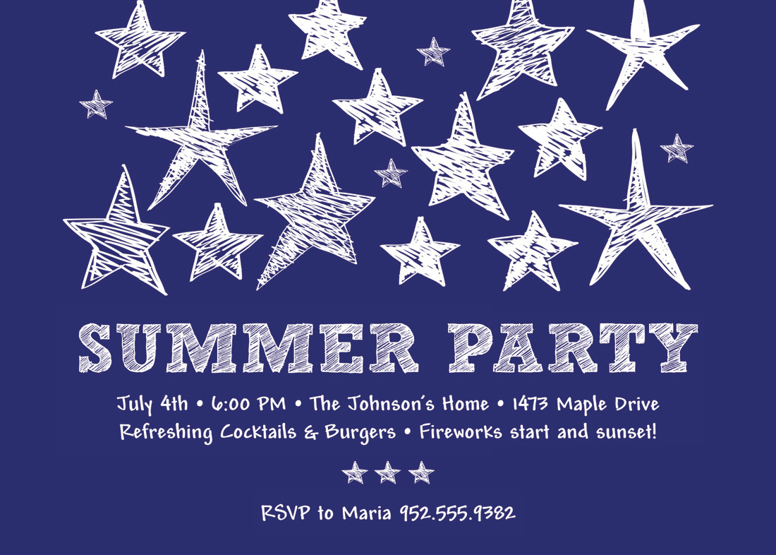 Blue Stars Summer Party Invitation