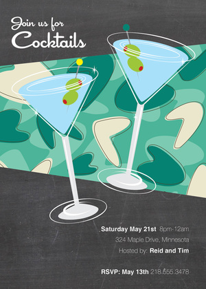 Two Martini Chalkboard Birthday Party Invitations