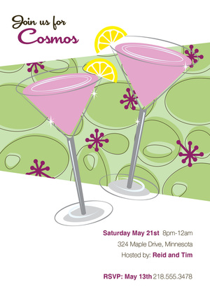 Two Martini Chalkboard Birthday Party Invitations