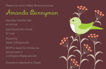 Sweet Robin Bird Pink Baby Shower Invites