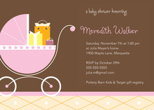 Pink Stroller Scalloped Grey Invitations