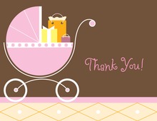 Pink Gray Polka Dot Baby Carriage Thank You Cards