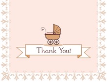 Pink Gray Polka Dot Baby Carriage Thank You Cards