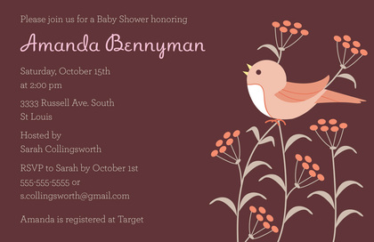 Sweet Robin Bird Blue Baby Shower Invitations