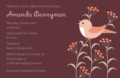 Sweet Robin Bird Baby Shower Invitations