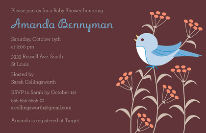 Sweet Robin Bird Baby Shower Invitations