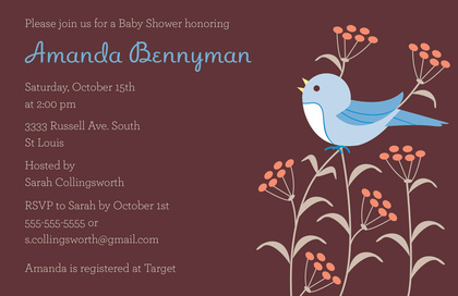 Sweet Robin Bird Pink Baby Shower Invites