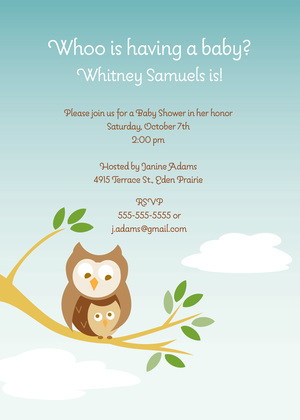 Owl On Branch Girl Invitations