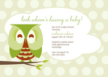 Adorable Owl Green Baby Shower Invitations