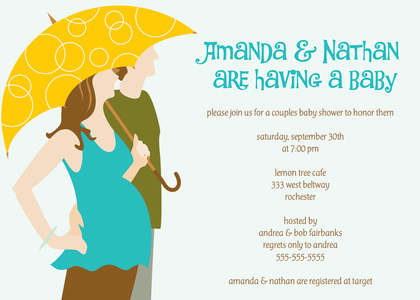 Couple Holding Umbrella Girl Baby Invitations