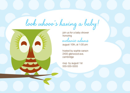 Sleepy Owl In Polka Dots Pink Invitations