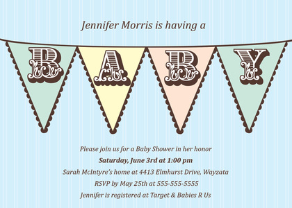 BABY Four Triangle Flags Green Invitation