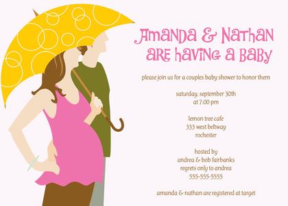 Couple Holding Umbrella Boy Baby Invitations