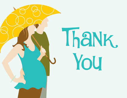 Couple With Umbrella Pink Thank You Cards