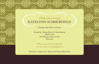 Stylish Flourish Green Pattern Modern Invitations