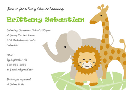 Three Animals Girl Baby Shower Invitations