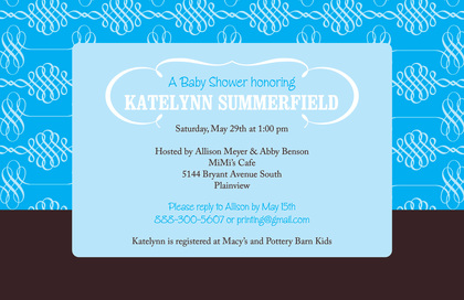 Simply Formal Flourish Medium Blue Modern Invitations