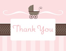 Pink Gray Polka Dot Baby Carriage Thank You Cards