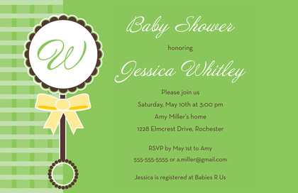 Plaid Rattle Boy Monogram Invitation