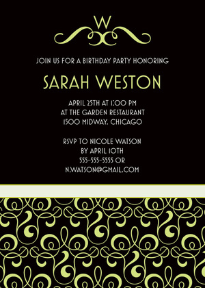 Modern Yellow Filigree Pattern In Charcoal Invitations