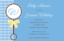 Teal Rattle Stamped Text Baby Shower Invitations