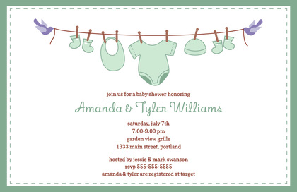 Clothes Pin Girl Baby Shower Invitations
