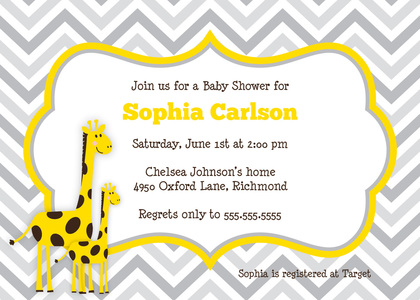 Pink Giraffes Chevron Invitations