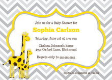 Yellow Giraffes Grey Chevron Invitations