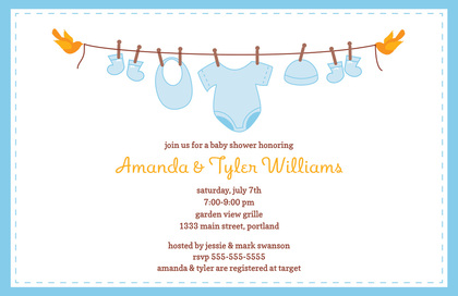 Clothes Pin Girl Baby Shower Invitations