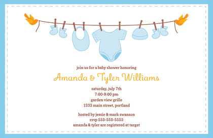 Blue Chevron Baby Boy Clothesline Fill-in Invites