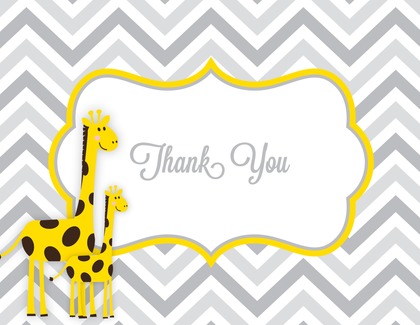 Pink Giraffes Grey Chevron Thank You Cards