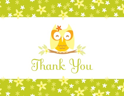 Cutie Owl Girl Thank You Cards