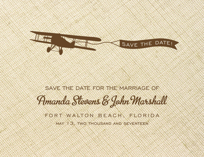 Old-Style Airplane Blue Save The Date Invitations