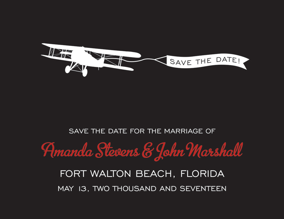 Bold Airplane Black Save The Date Invitations
