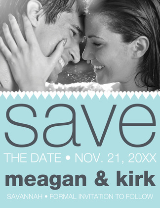 Soft Hearts Teal Save The Date Photo Cards