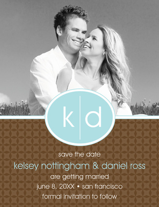 Oval Monogram Blue Save The Date Photo Cards