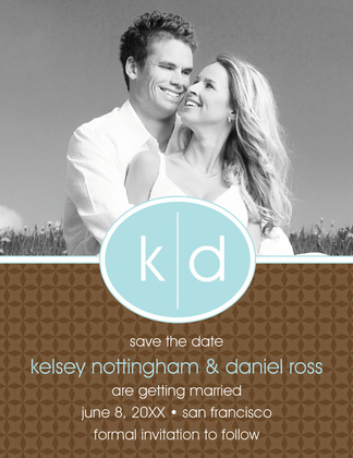 Oval Monogram Turquoise Save The Date Photo Cards