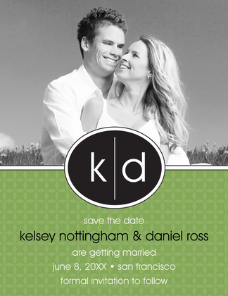 Oval Monogram Black Save The Date Photo Cards