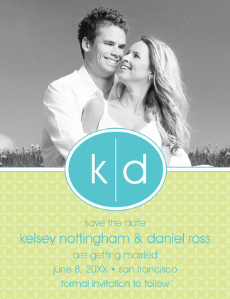 Oval Monogram Green Save The Date Photo Cards