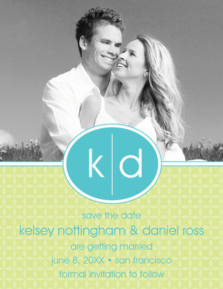 Oval Monogram Blue Save The Date Photo Cards