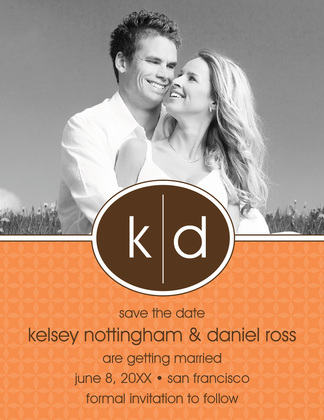 Oval Monogram Brown Save The Date Photo Cards