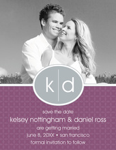 Oval Monogram Purple Save The Date Photo Cards