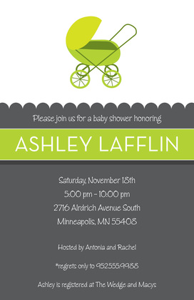 Pink Stroller Scalloped Grey Invitations